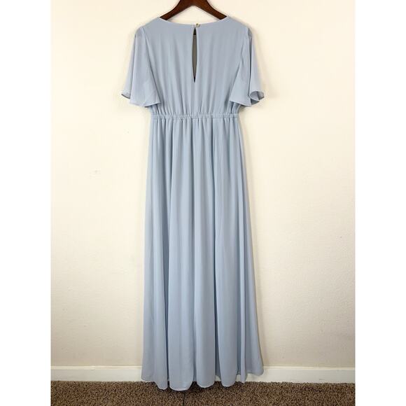 Show Me Your Mumu M Emily Empire Maxi Dress Blue Chiffon Flutter Sleeve - Picture 10 of 11